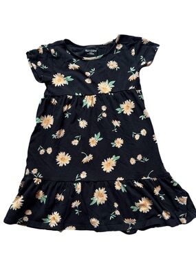 Old Navy Girls Black Floral Dress Daisy Print Tiered Knit Dress SIze Small 6/7